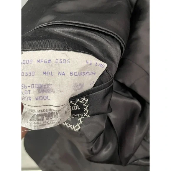 Hickey Freeman Boardroom Blazer Jacket Mens 41 Long Black 100% Wool Sport Coat - Picture 14 of 16